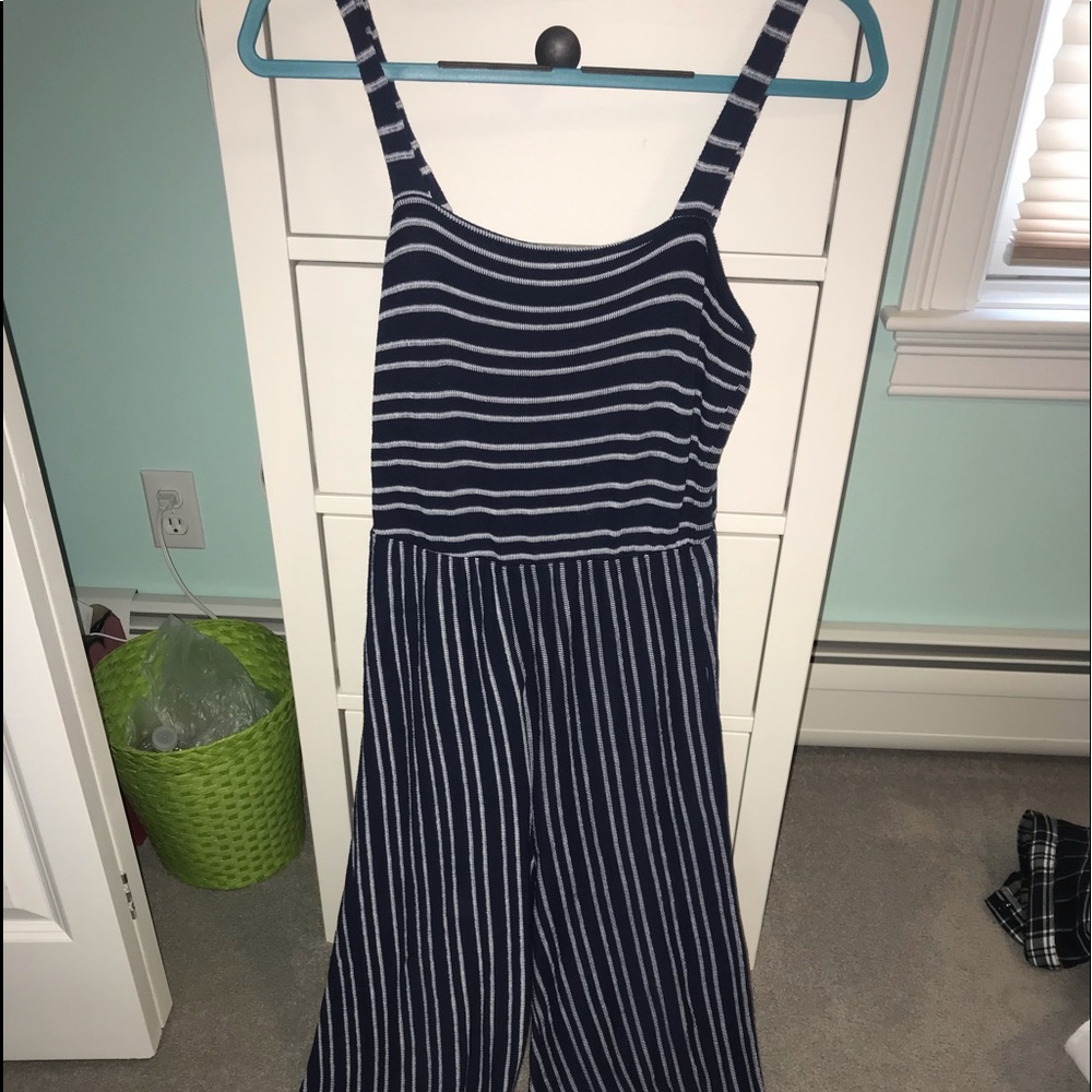 Navy blue striped romper